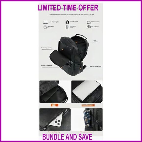 Large PU Leather Laptop Backpack for Work School Travel Business - Picture 6 of 7